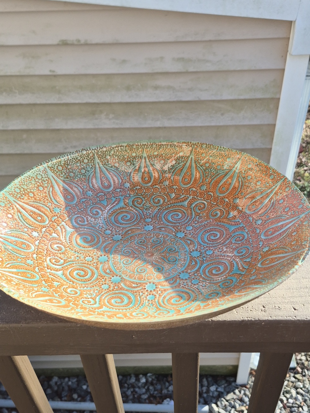 Turkish Topkapi Oval Art Glass Centerpiece turquoise  gold patterned glaze Bowl